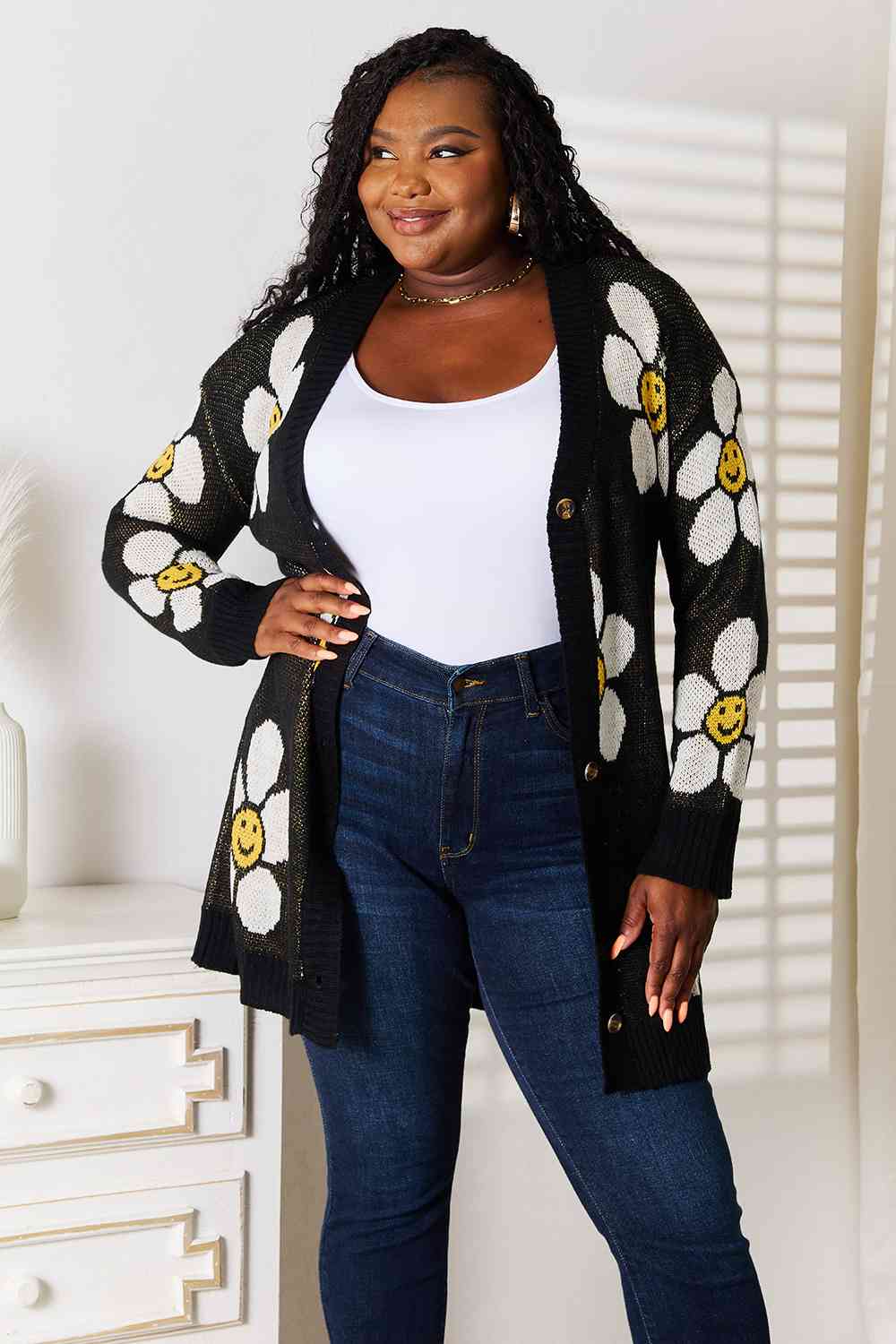 Double Take Floral Button Down Longline Cardigan - TRENDMELO