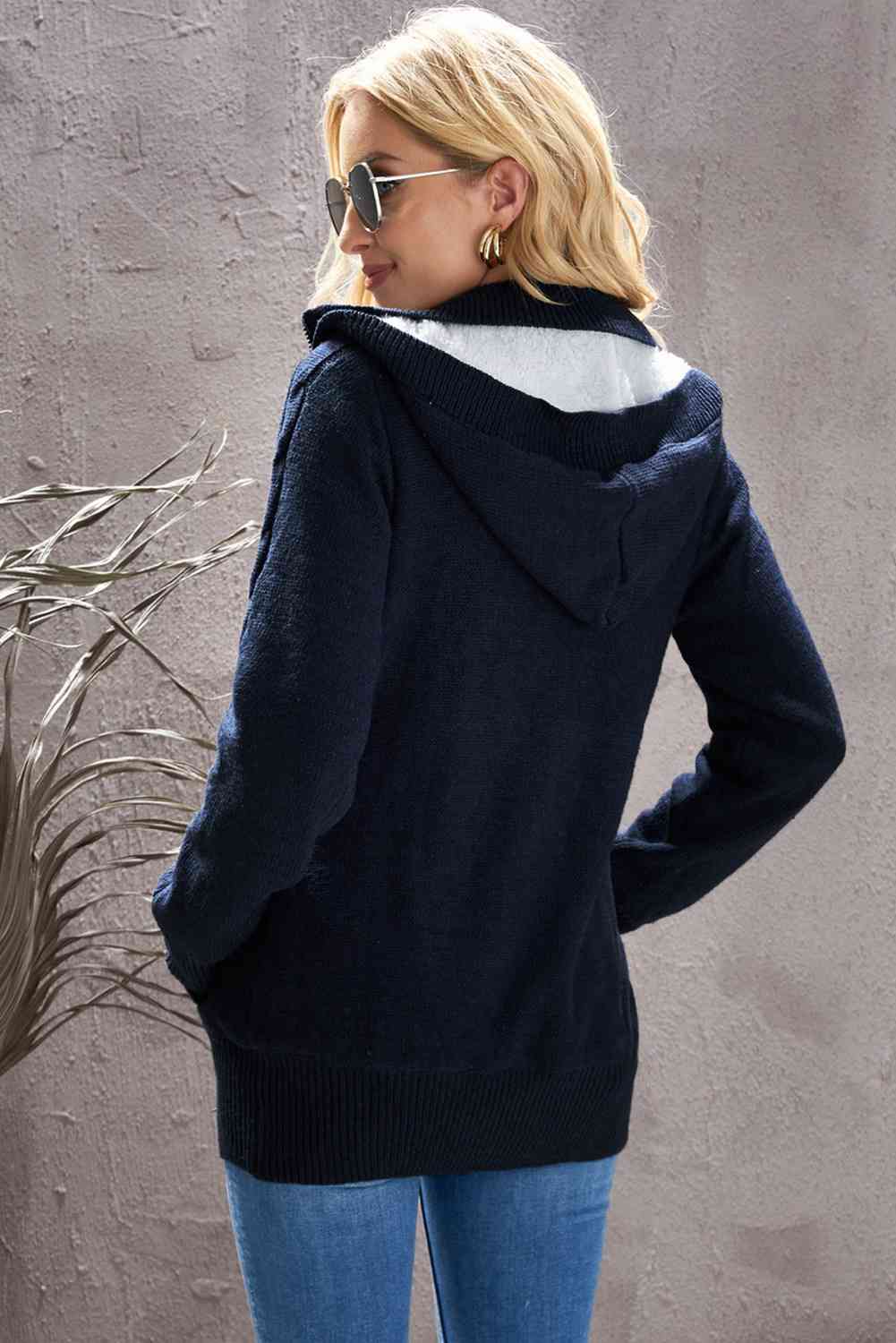 Cable-Knit Fleece Lining Button-Up Hooded Cardigan - TRENDMELO