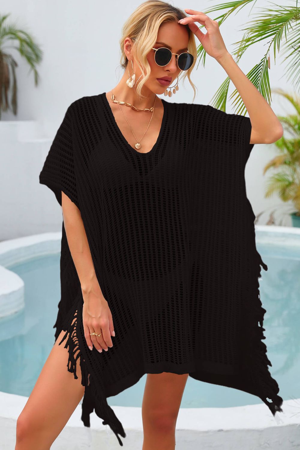 Fringe Trim Openwork Cover Up - TRENDMELO