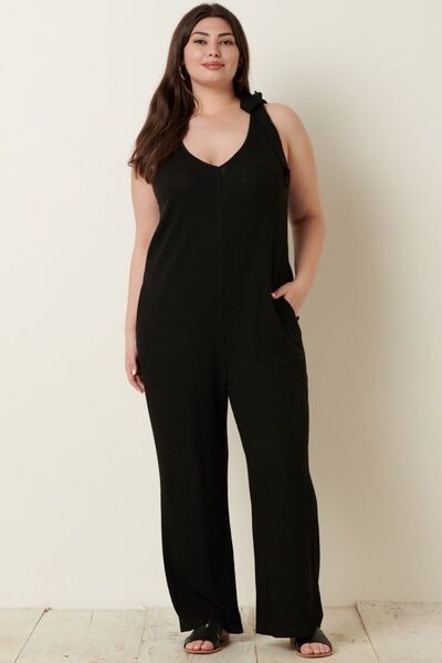 Mittoshop Rib Knit V-Neck Cross Back Jumpsuit - TRENDMELO