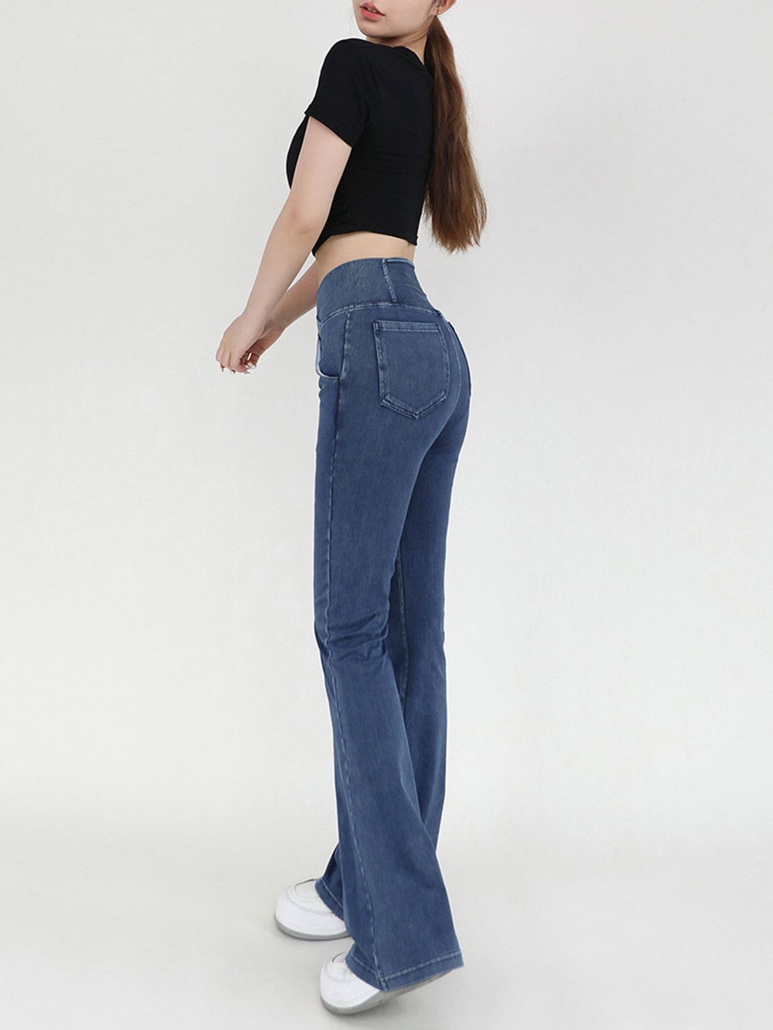 Wide Waistband Bootcut Jeans with Pockets - TRENDMELO