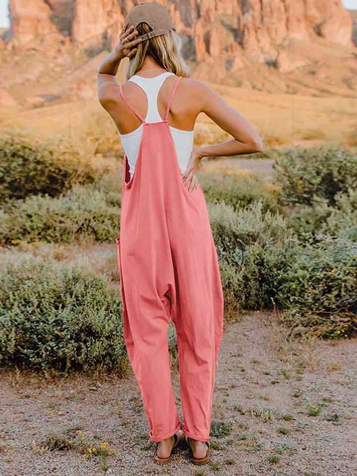 Double Take Full Size Sleeveless V-Neck Pocketed Jumpsuit - TRENDMELO