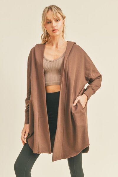 Kimberly C Open Front Longline Hooded Cardigan - TRENDMELO