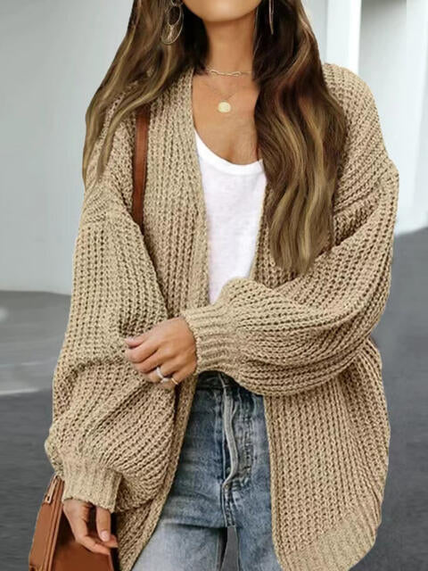 Drop Shoulder Balloon Sleeve Cardigan - TRENDMELO