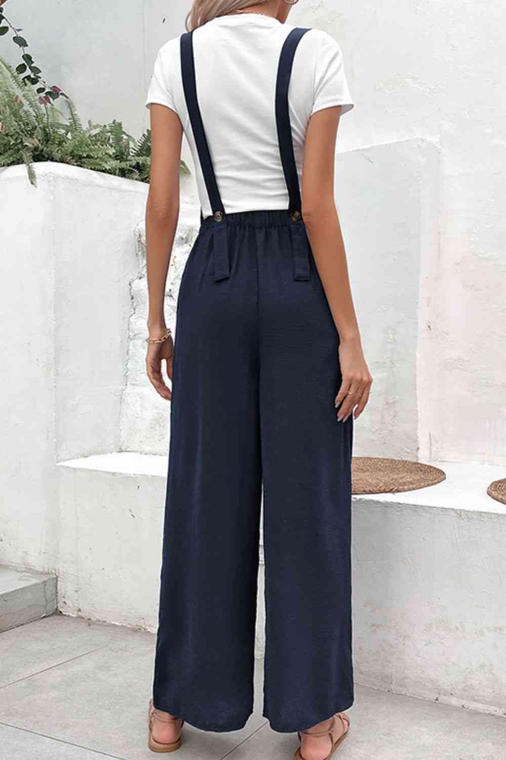 Elastic Waist Overalls with Pockets - TRENDMELO