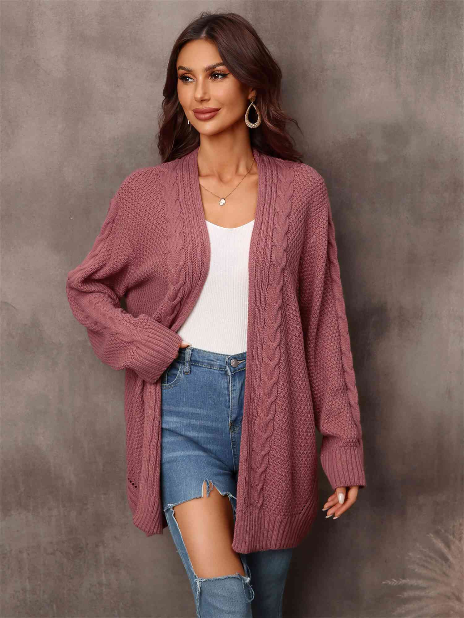 Warm Fall Mixed Knit Open Front Longline Cardigan - TRENDMELO