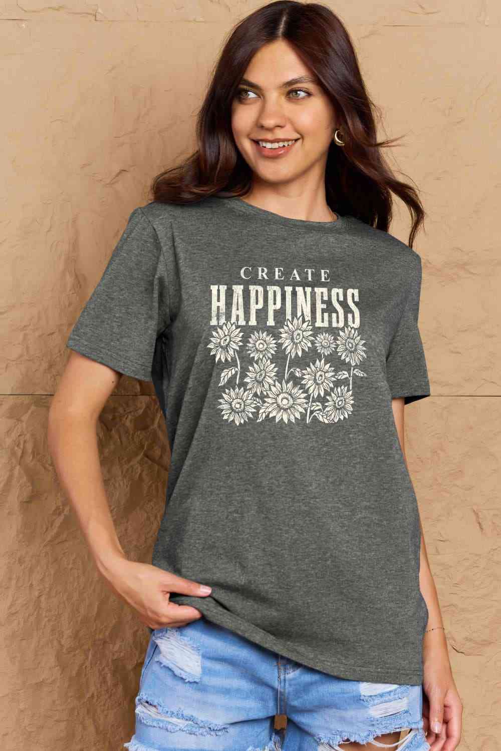 Simply Love Full Size CREATE HAPPINESS Graphic Cotton T-Shirt - TRENDMELO