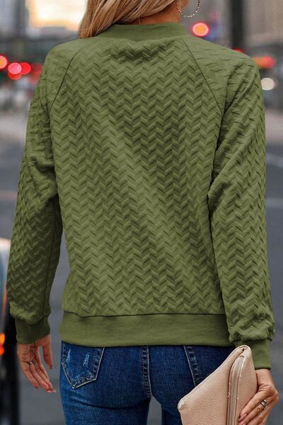 Texture Round Neck Long Sleeve Sweatshirt - TRENDMELO