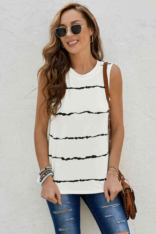 Striped Round Neck Tank - TRENDMELO