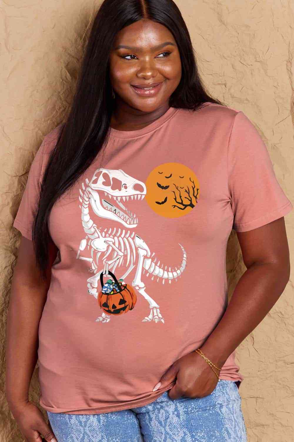 Simply Love Full Size Dinosaur Skeleton Graphic Cotton T-Shirt - TRENDMELO