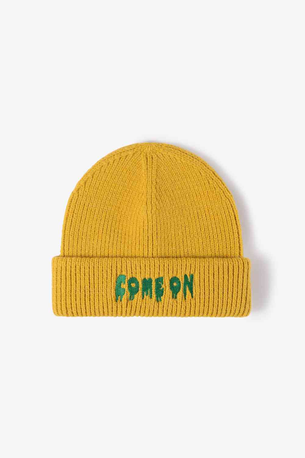 COME ON Embroidered Cuff Knit Beanie - TRENDMELO