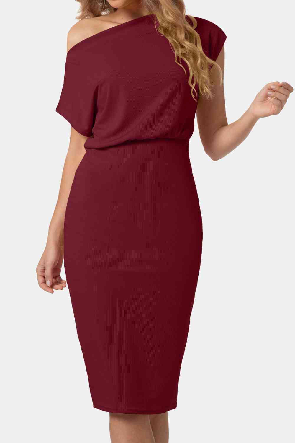 Boat Neck Short Sleeve Knee-Length Dress - TRENDMELO