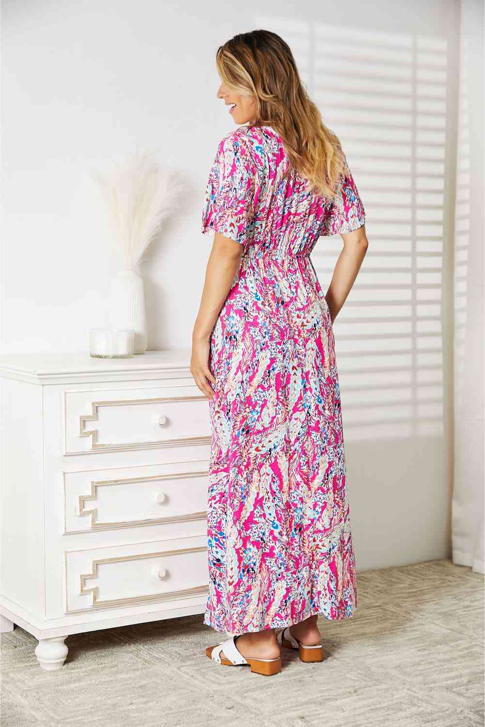 Double Take Multicolored V-Neck Maxi Dress - TRENDMELO