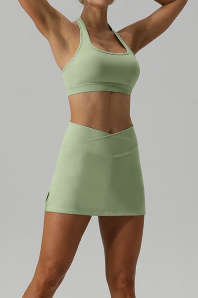 Halter Neck Tank and Slit Skirt Active Set - TRENDMELO