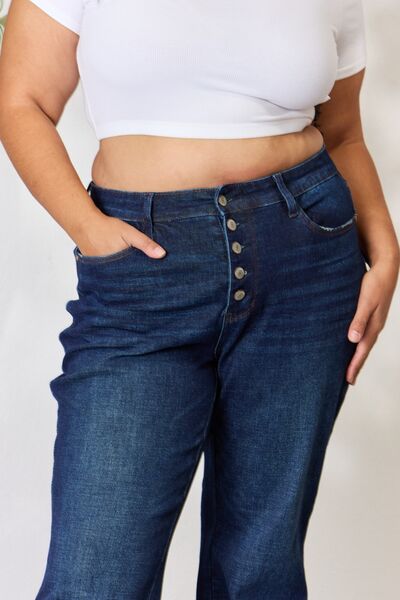 Judy Blue Full Size Button-Fly Straight Jeans - TRENDMELO