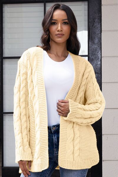 Open Front Cable-Knit Cardigan - TRENDMELO