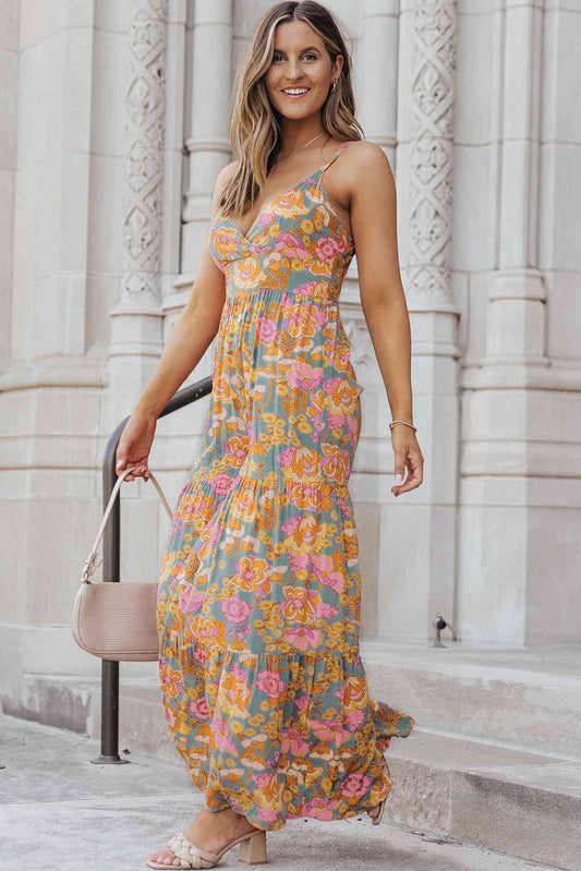 Floral Spaghetti Strap Wide Leg Jumpsuit - TRENDMELO