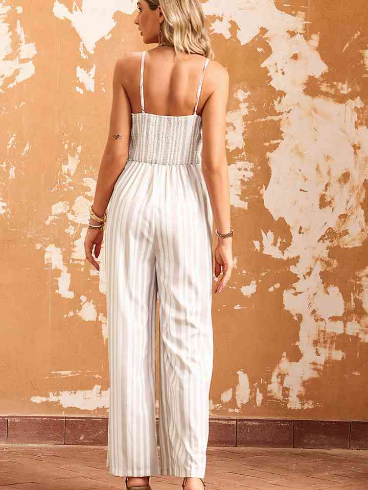 Sleeveless Tie Front Wide Leg Jumpsuit - TRENDMELO