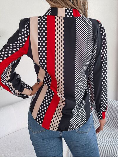 Polka Dot Contrast Long Sleeve Shirt - TRENDMELO