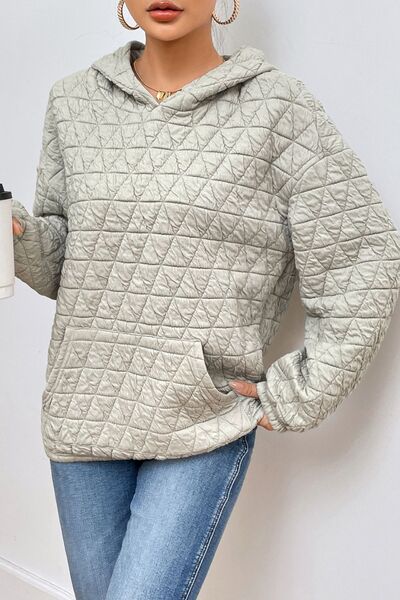 Quilted Long Sleeve Hoodie with Pocket - TRENDMELO