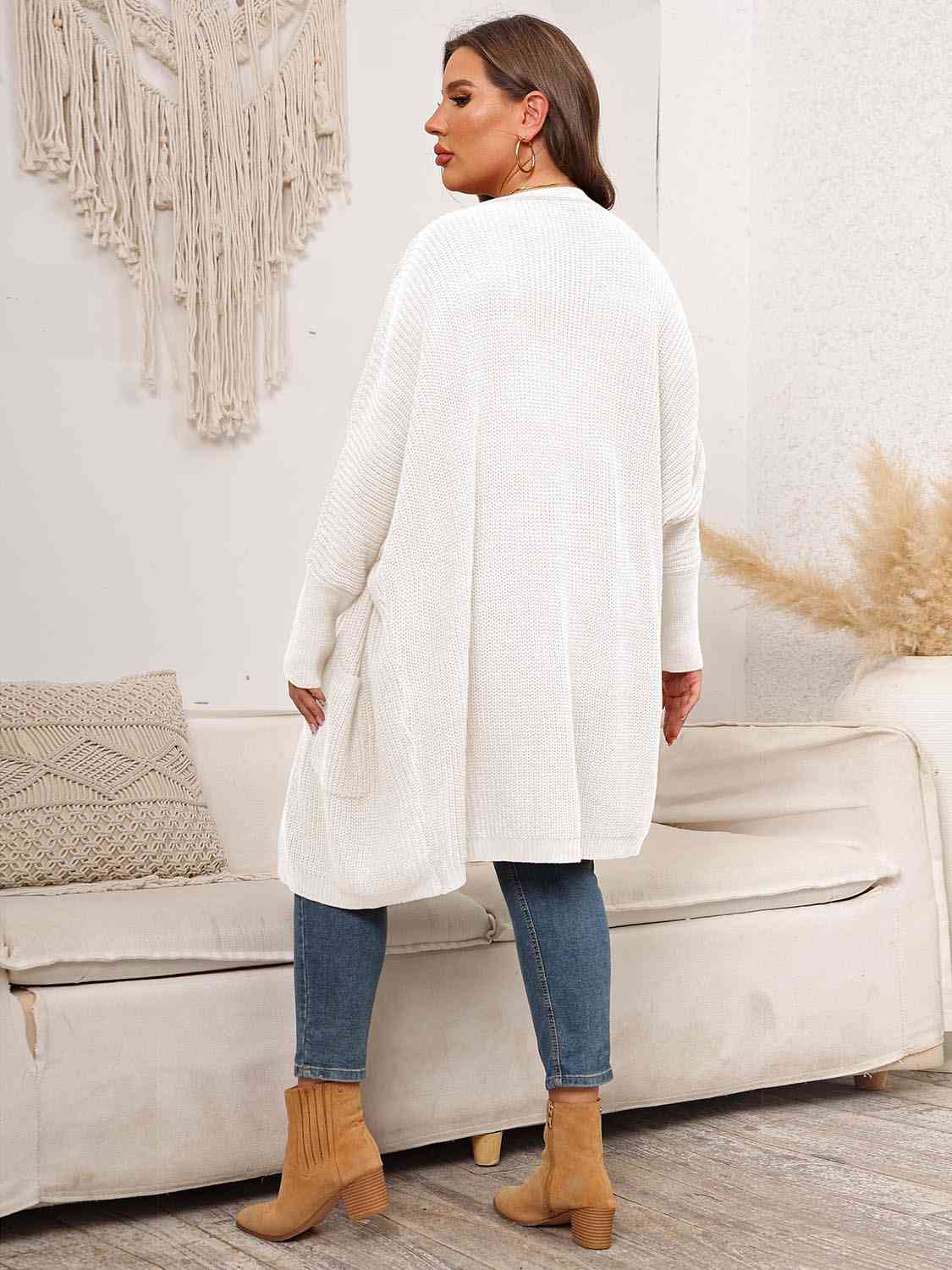 Plus Size Open Front Cardigan With Pockets - TRENDMELO