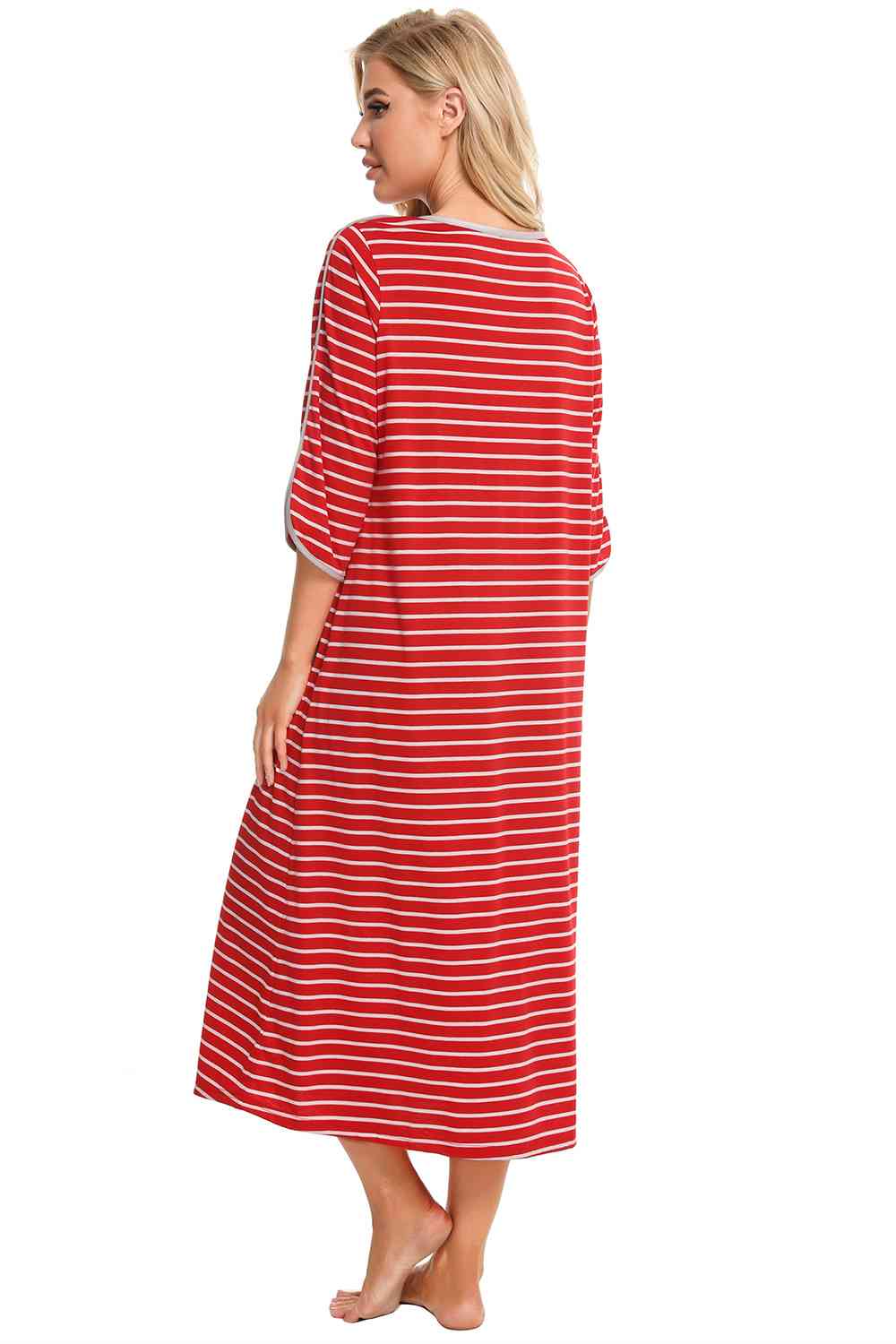 Round Neck Three-Quarter Sleeve Midi Night Dress - TRENDMELO