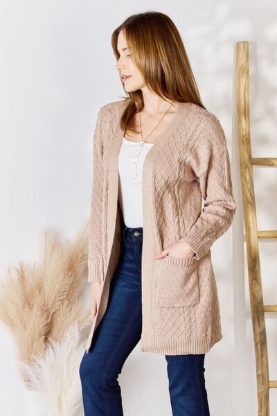 Hailey & Co Full Size Cable-Knit Pocketed Cardigan - TRENDMELO