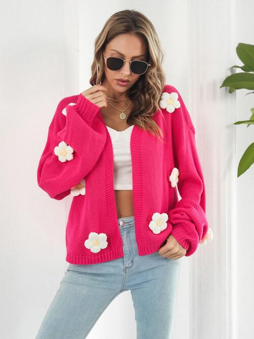 Floral Open Front Long Sleeve Cardigan - TRENDMELO