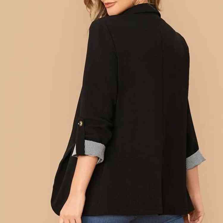 Lapel Collar Roll-Tab Sleeve Blazer - TRENDMELO