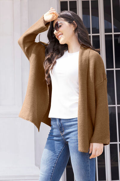 Tied Open Front Long Sleeve Cardigan - TRENDMELO