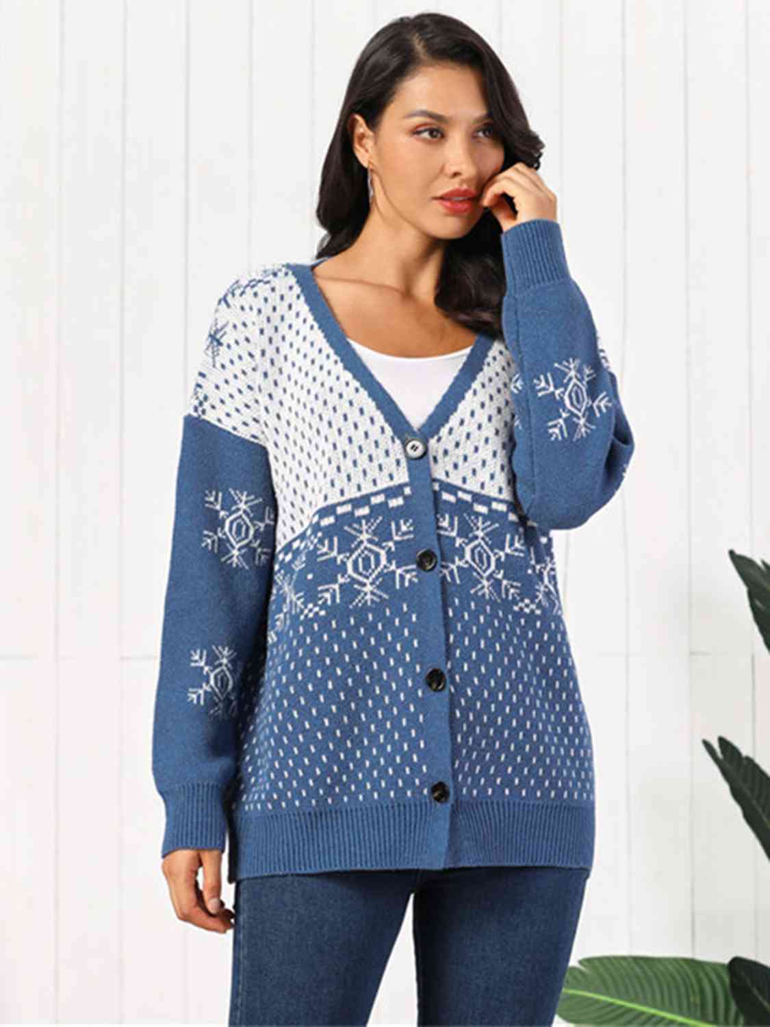 Snowflake Button Down Cardigan - TRENDMELO