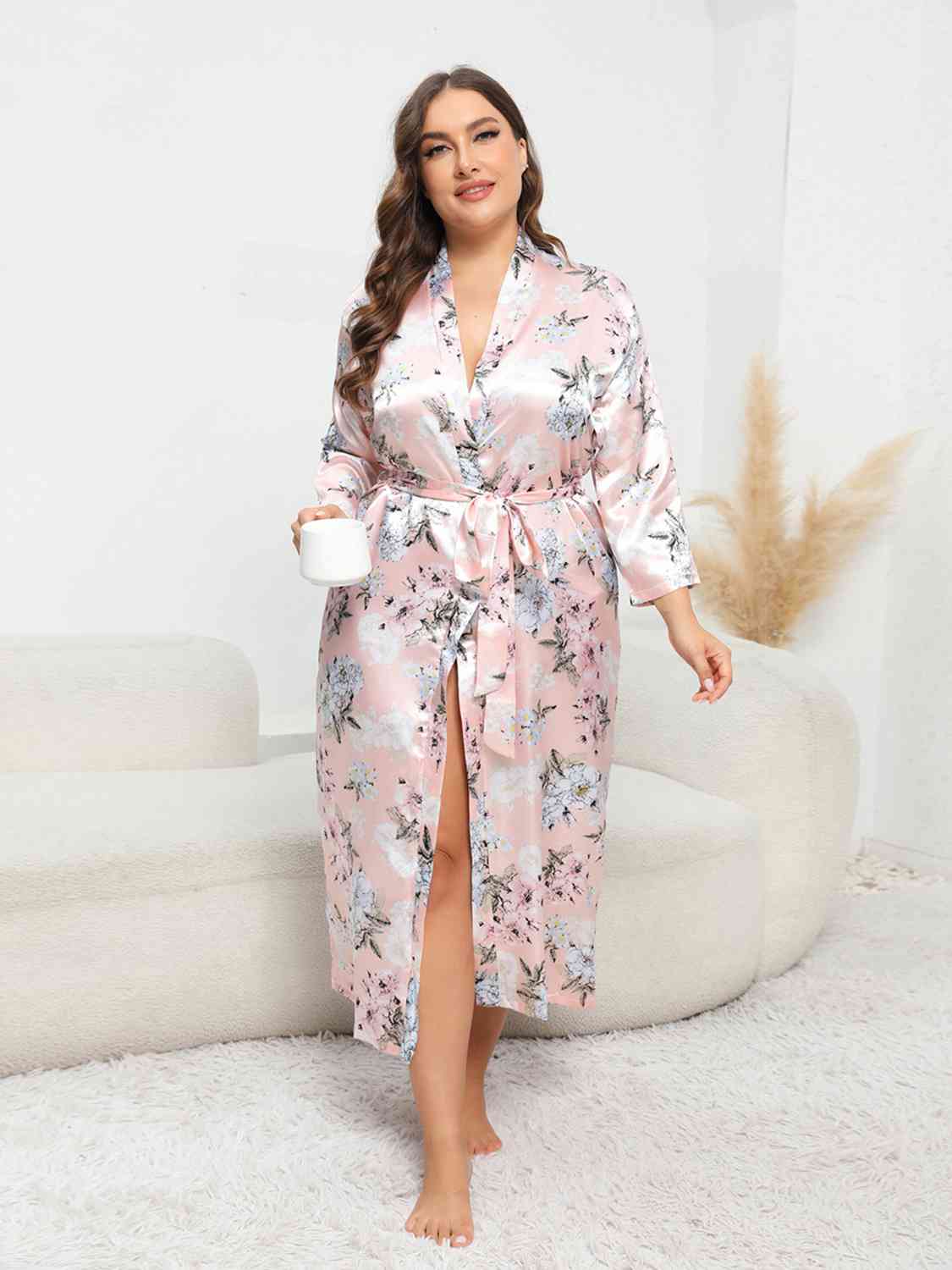 Plus Size Tie Waist Robe - TRENDMELO