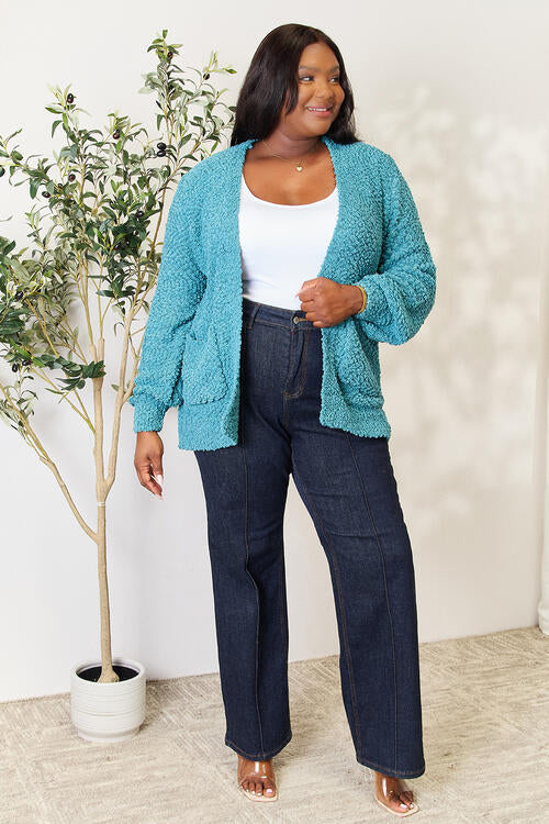 Zenana Falling For You Full Size Open Front Cardigan with Pockets - TRENDMELO