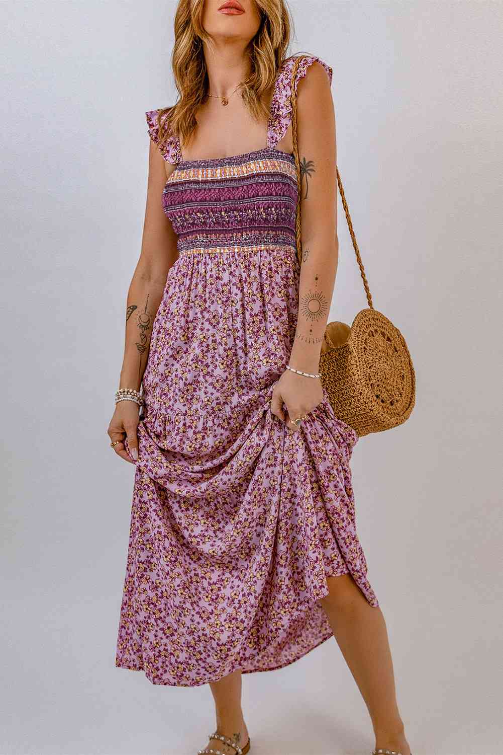 Floral Square Neck Maxi Dress - TRENDMELO