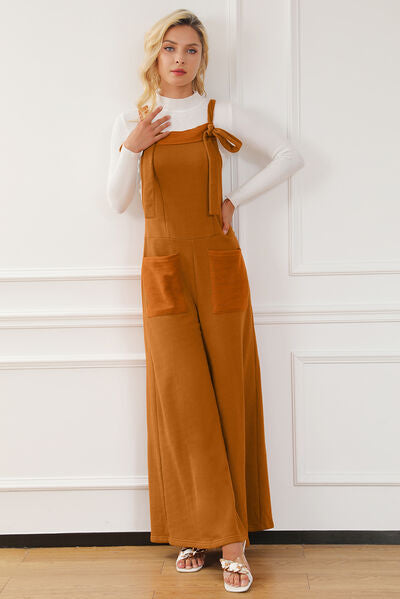 Pocketed Square Neck Wide Strap Jumpsuit - TRENDMELO