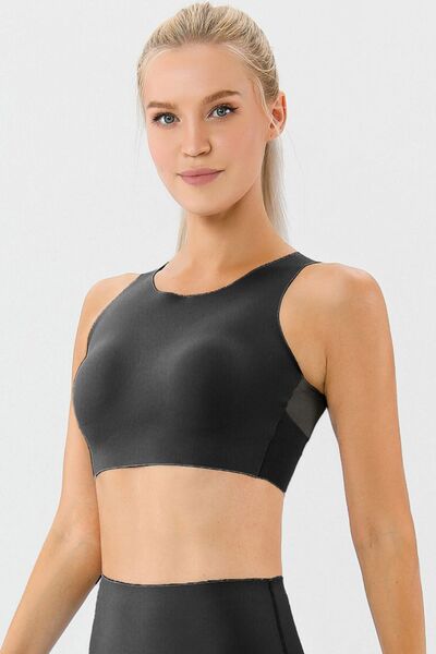 Round Neck Wide Strap Active Bra - TRENDMELO