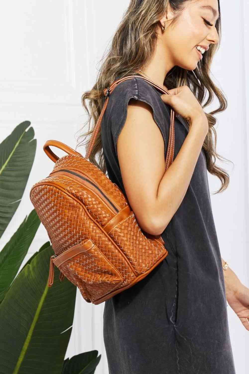 SHOMICO Certainly Chic Faux Leather Woven Backpack - TRENDMELO