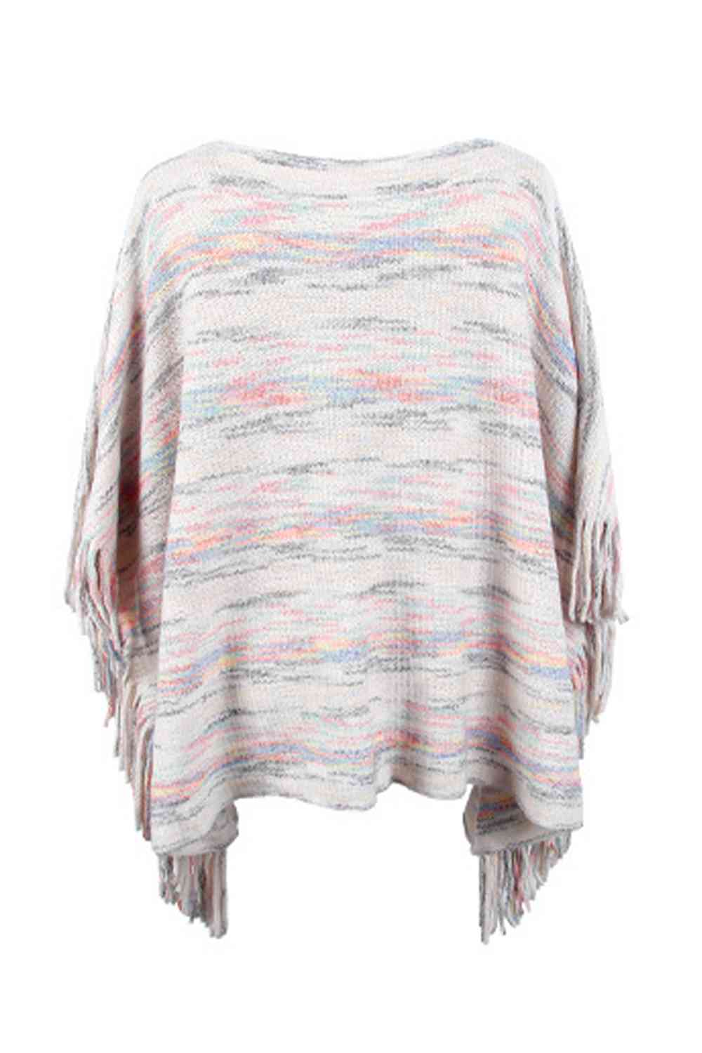 Round Neck Fringe Detail Sleeve Poncho - TRENDMELO