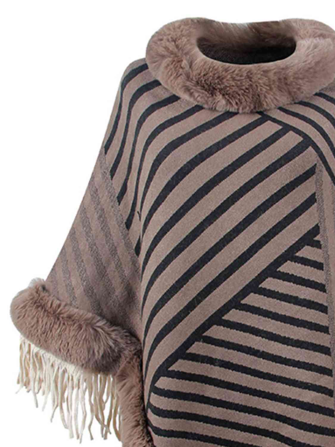 Striped Fringe Hem Poncho - TRENDMELO