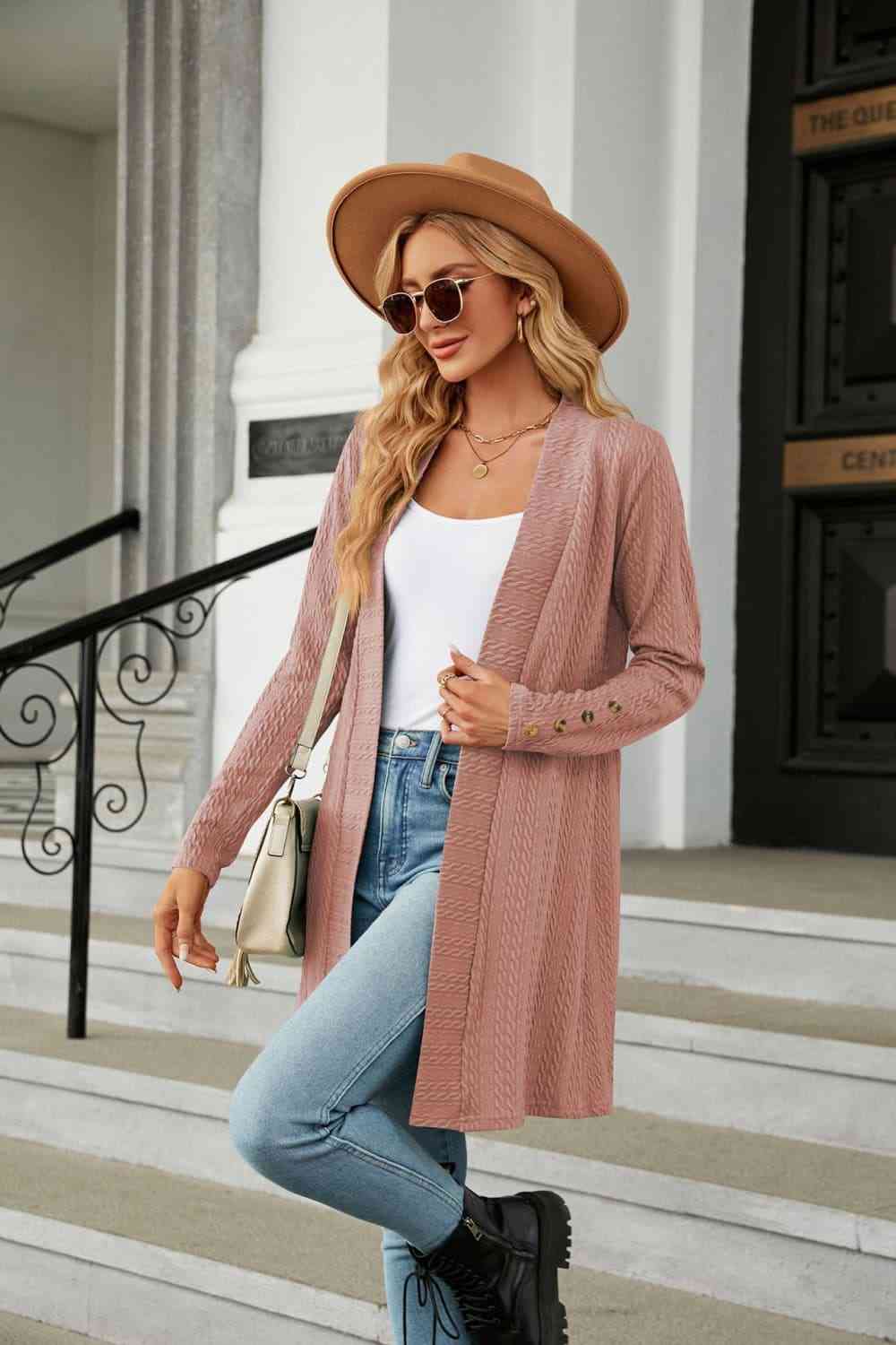 Long Sleeve Open Front Cardigan - TRENDMELO