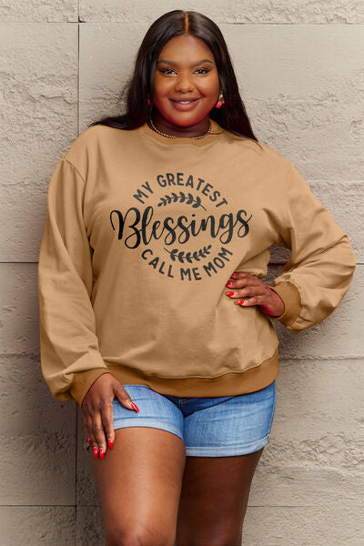 Simply Love Full Size MY GREATEST BLESSINGS CALL ME MOM Round Neck Sweatshirt - TRENDMELO