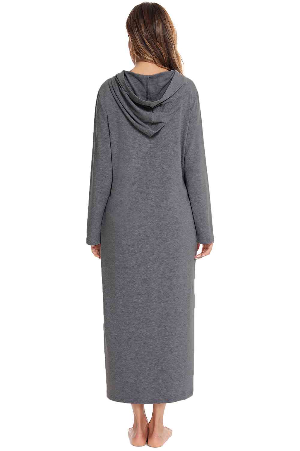 Zip Front Hooded Night Dress with Pockets - TRENDMELO