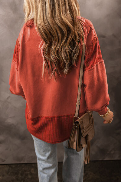 Notched Lantern Sleeve Dropped Shoulder Sweatshirt - TRENDMELO