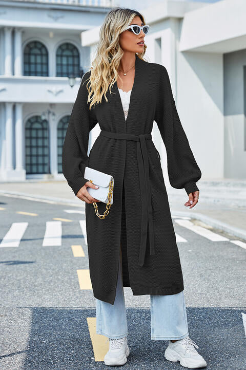 Tie Waist Longline Cardigan - TRENDMELO