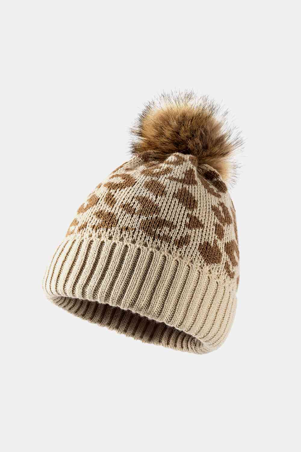 Leopard Pom-Pom Cuffed Beanie - TRENDMELO