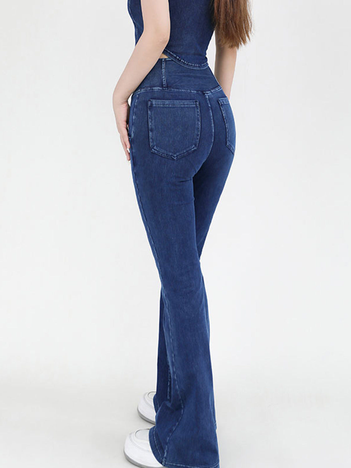 Wide Waistband Bootcut Jeans with Pockets - TRENDMELO