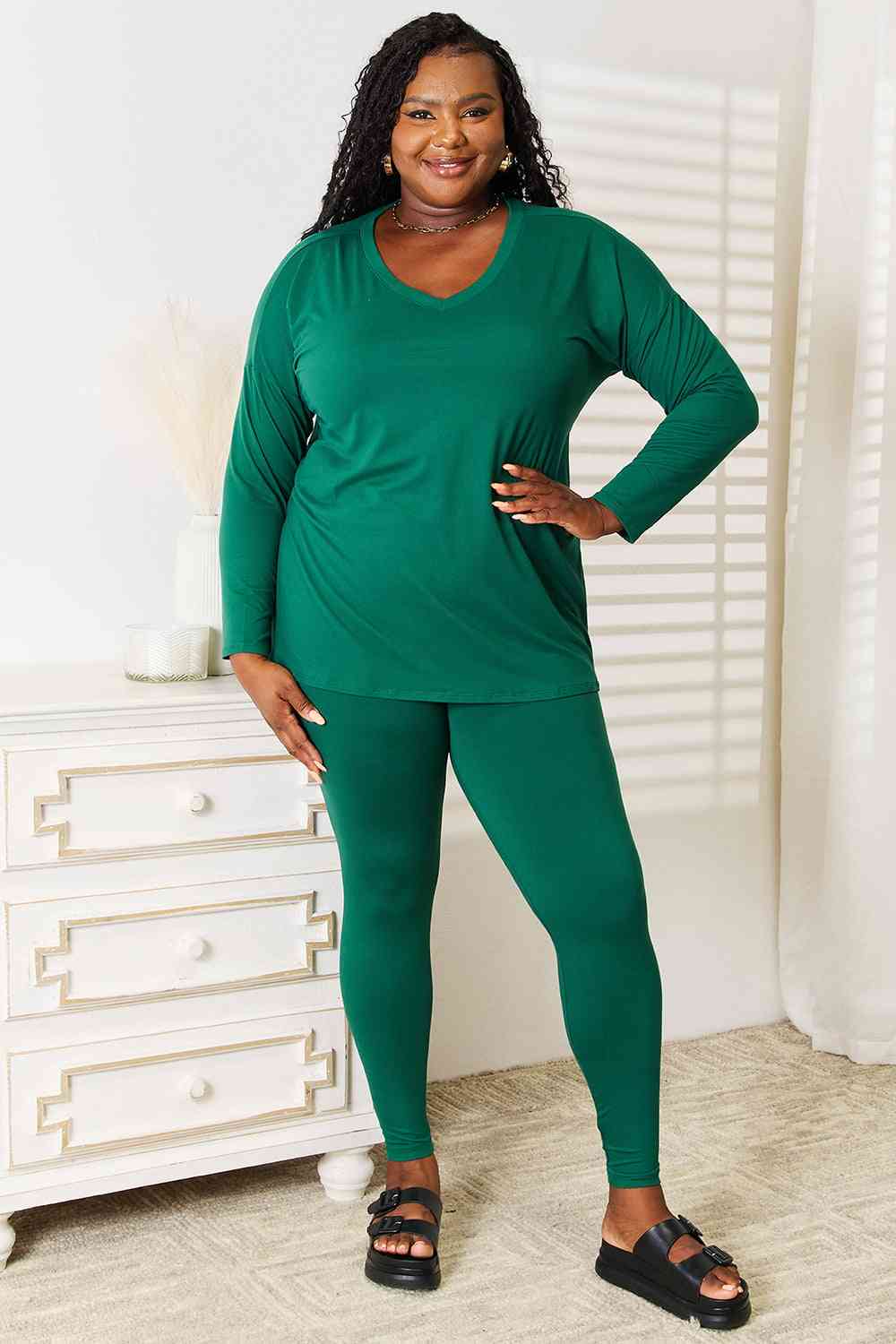 Zenana Lazy Days Full Size Long Sleeve Top and Leggings Set - TRENDMELO