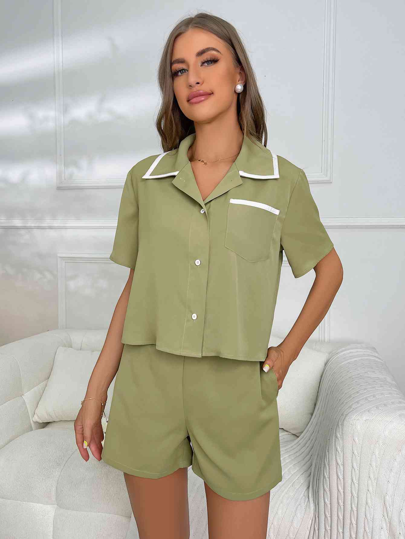 Short Sleeve Shirt and Shorts Lounge Set - TRENDMELO