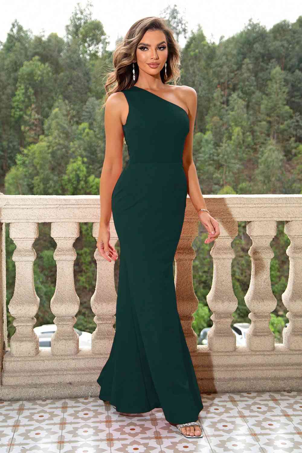 One-Shoulder Sleeveless Maxi Dress - TRENDMELO