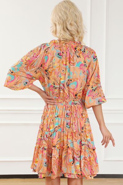 Printed Smocked Frill Tiered Dress - TRENDMELO